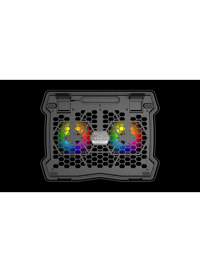 MEETION CP2020 RGB Laptop Cooling Pad – Quiet Dual Fans, Adjustable Stand, 2 USB Ports, Fits Up to 14-Inch Gaming Laptops  - Image 1