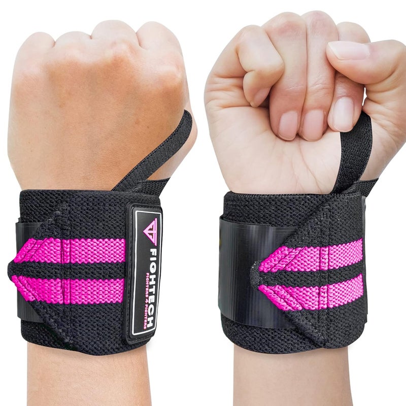 FIGHTECH Wrist Wraps for WeightLifting | 18 inch Professional Grade Lifting Wrist Wraps | Best for Powerlifting Competition, Strength Training, Bodybuilding (Pink, 18 Inch) - Image 1