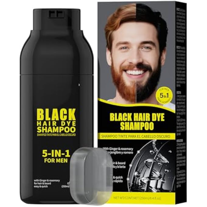 Gowwim Men's Beard Dye & Hair Dye Shampoo - Semi-Permanent Beard Dye Black, 15 Minute Natural Beard & Mustache Coloring Shampoo