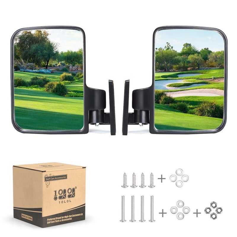 10L0L Universal Golf Cart Side Mirrors for Yamaha Club Car EZGO Folding Side View Mirror Extra Wide 180 Degree Large Panoramic Mirrors