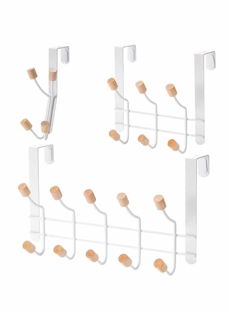 Sturdy Metal Over The Door Hooks with Wooden Edge - Pack of 3 Sets, 20 Hooks Each. - Image 1