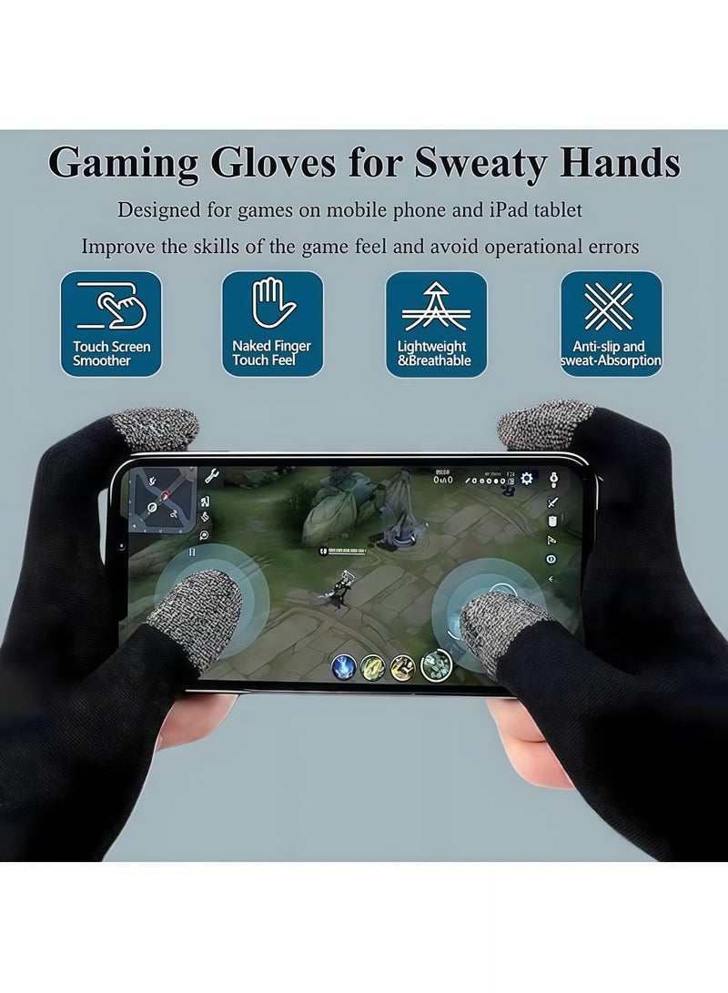 1 Pairs E-Sports Gaming Gloves＋8 Pcs Mobile Esports Gaming Finger Sleeve，Anti-Sweat Breathable Thumb for Highly Sensitive Nano-Silver Fiber Material and Nylon PUBG Mobile Phone Games Accessories - Image 2
