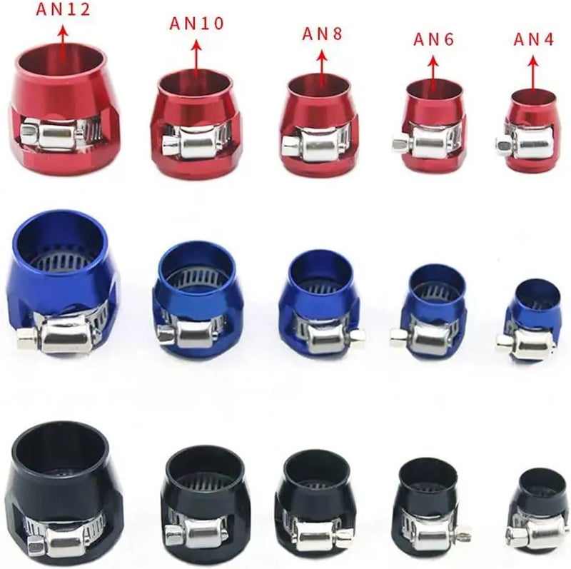 Hose Finisher Clamp 5pcs Metal Car End Oil Fuel Hose Clamp AN4 AN6 AN8 AN10 AN12 Pipe Finisher for Stainless Braided Hoses,Rubber Hoses End Finis(AN 4 Black) - Image 2