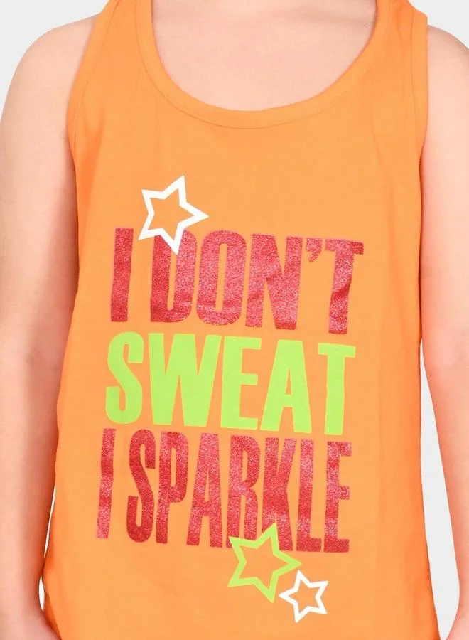بونكيدز Regular Fit Printed Orange And Pink Cotton Sets For Girls Round Neck Flat Collar Pull On 100 % Cotton