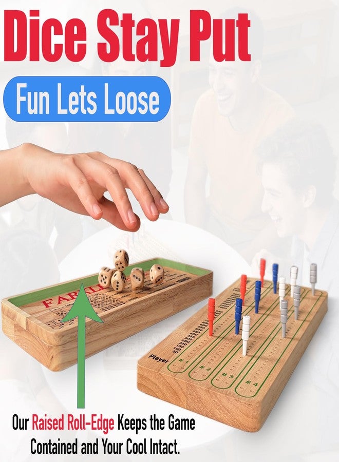 Tuiiopoli مجموعة لوحة تسجيل النقاط Tuiiopoli Farkle Dice، ورق وأقلام - تصميم مجاني، 4 مجموعات من أوتاد اللاعبين الملونة، 6 نرد خشبي للعب الليلي والحفلات والسفر (حجم قياسي) - Image 4