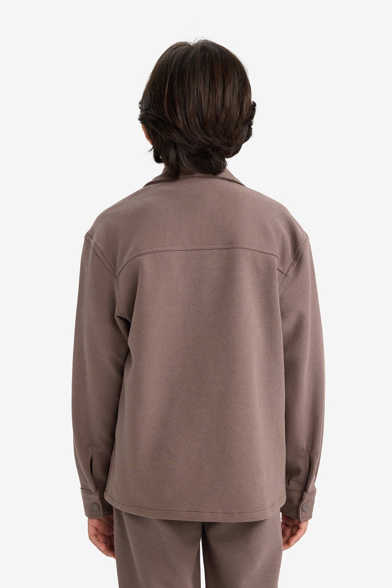 DeFacto Brown Boy Polo Neck Oversize Fit Long Sleeve Jacket Casual - Image 5