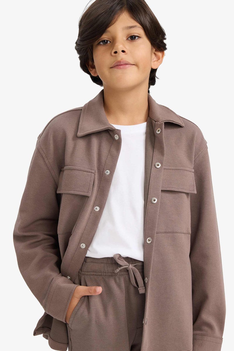 DeFacto Brown Boy Polo Neck Oversize Fit Long Sleeve Jacket Casual - Image 1