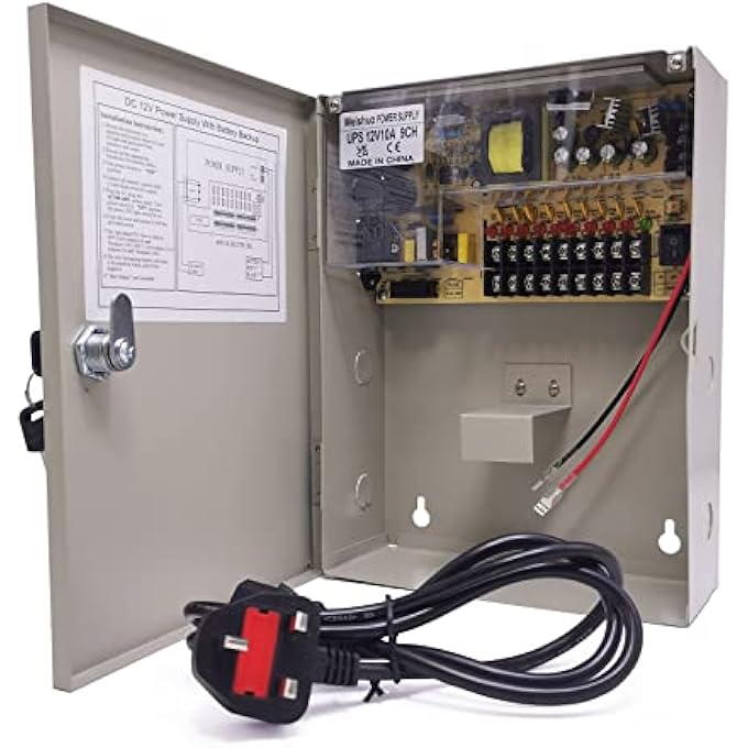 12V 10A CCTV POWER SUPPLY BOX BATTERY BACKUP UPS 9 CHANNEL WITH AC PLUG FOR SURVEILLANCE CAMERA ACCESS CONTROL LED - Image 1