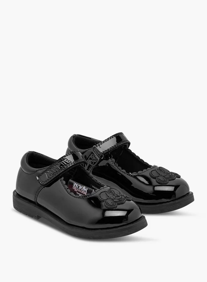 ديزني Girls Minnie Mouse Applique Mary Jane School Shoes with Hook and Loop Closure