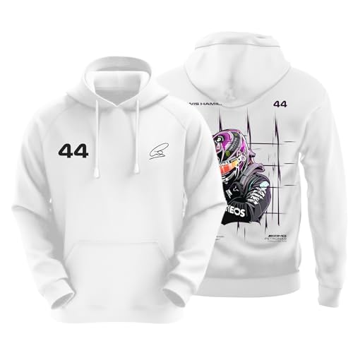 DUDEME : Motorsport Hoodie Lewis Unisex White Sweatshirt for Car Enthusiast 100% Cotton Hooded Neck Regular Fit Formula One - Image 2