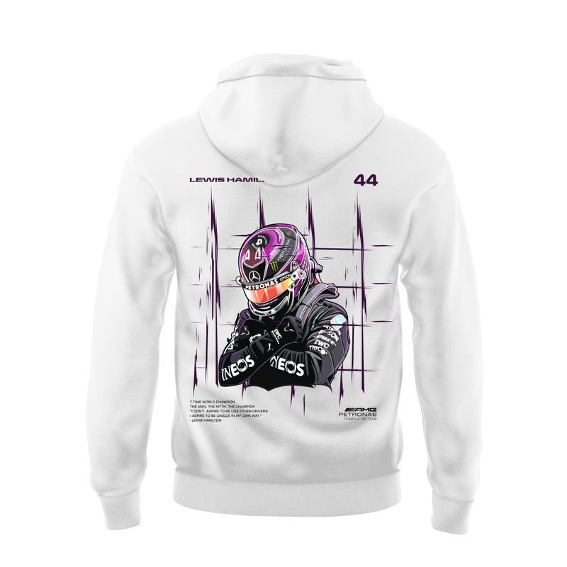 DUDEME : Motorsport Hoodie Lewis Unisex White Sweatshirt for Car Enthusiast 100% Cotton Hooded Neck Regular Fit Formula One - Image 5