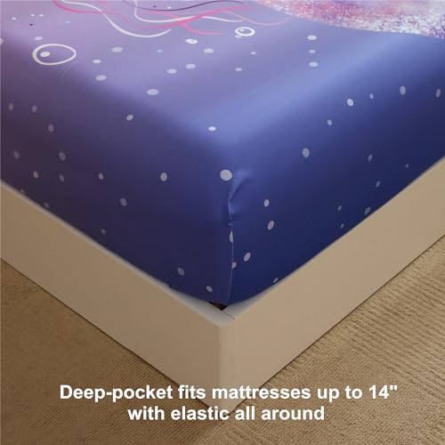 URLINENS Girls Mermaid Sheet Full Size 3 Piece, Ombre Pink Blue Mermaid Fitted Sheet and Pillowcase for Kids Teens, Soft Microfiber Girls Full Bed Sheet, Fun Girly Kids Sheet - Image 4