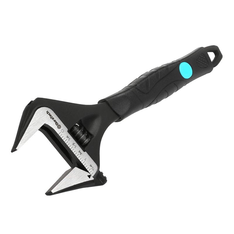 DURATECH 8Inch Adjustable Wrench Wide Jaw Opening Black Oxide Finish Plumbing Wrench CRV Steel SAE and Metric Scale Marked Ergonomic Grip