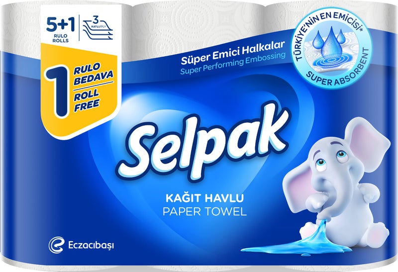SELPAK Paper Towel Tissue Kitchen Roll 3ply 5+1 Rolls FREE On Pack Promo - Image 1