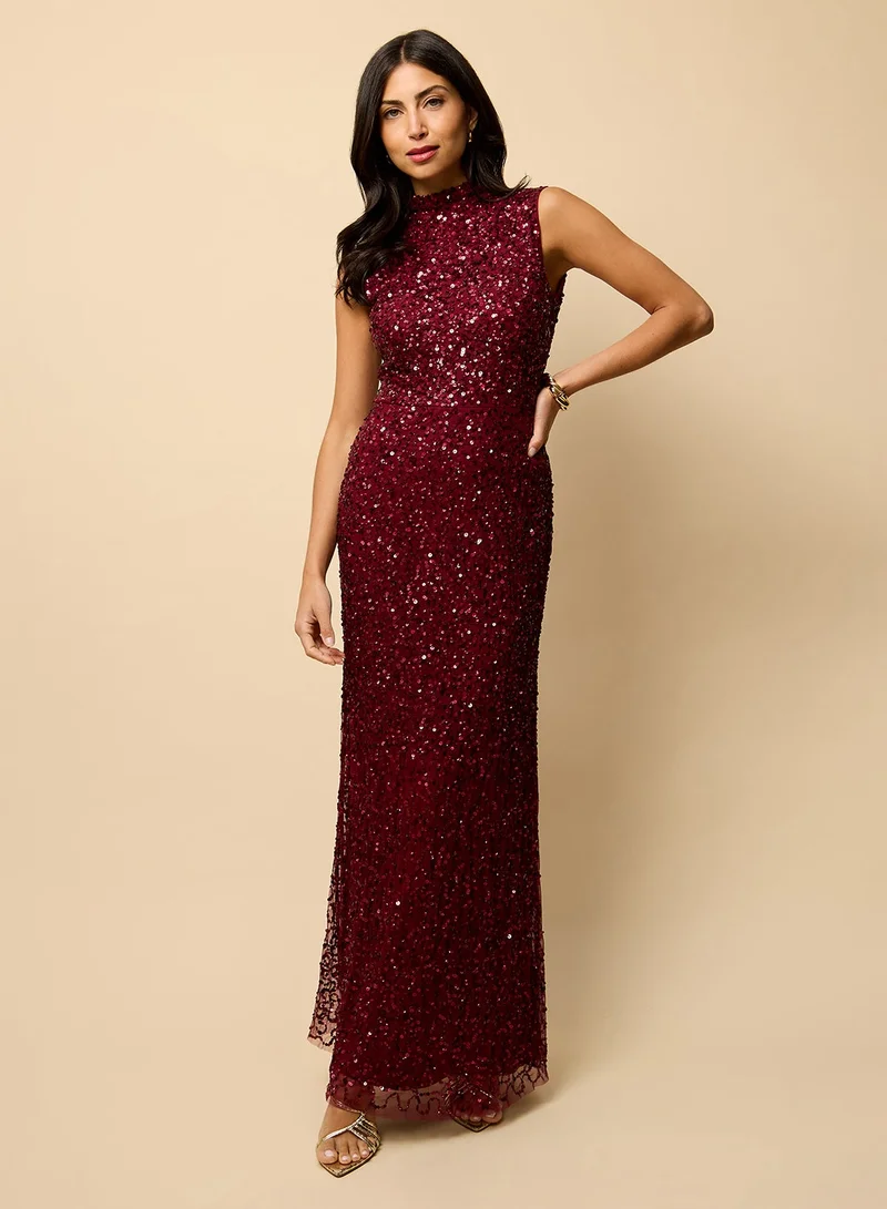 Embellished Sleeveless High Neck Maxi Dress
