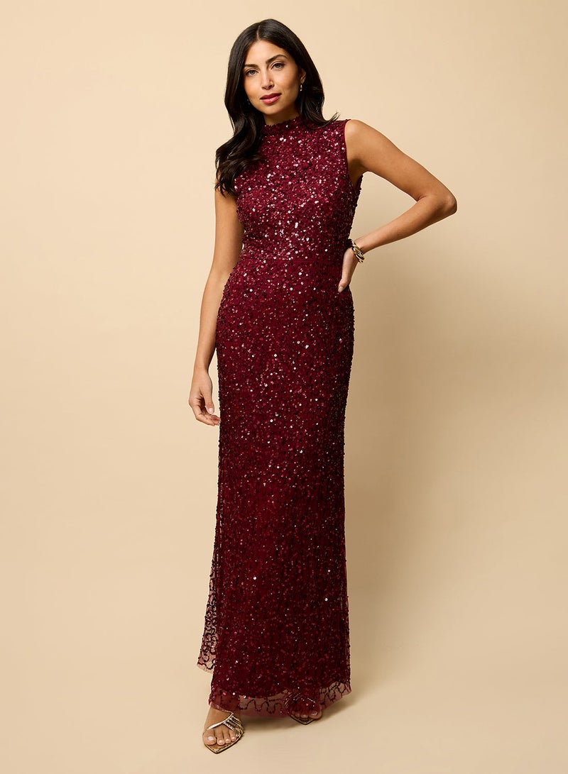 Little Mistress Embellished Sleeveless High Neck Maxi Dress - Image 1