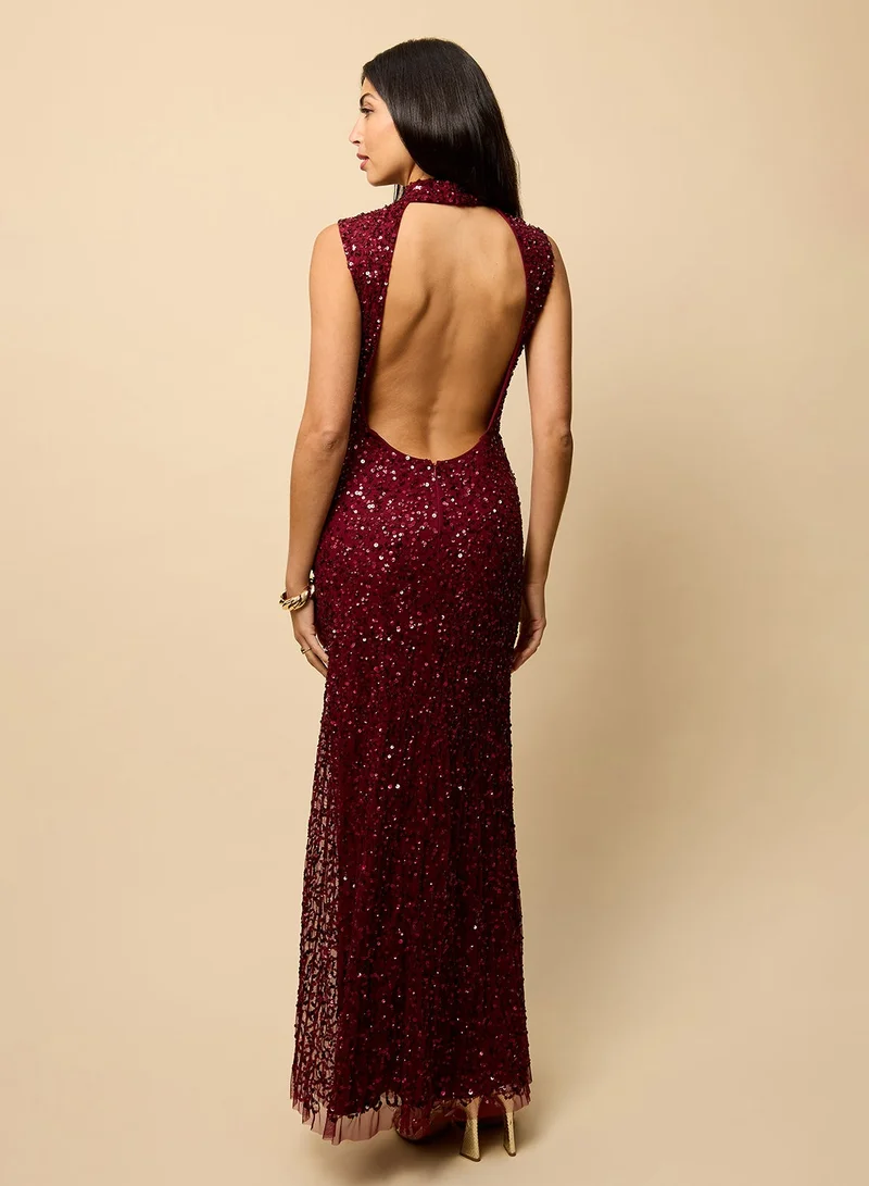 Little Mistress Embellished Sleeveless High Neck Maxi Dress