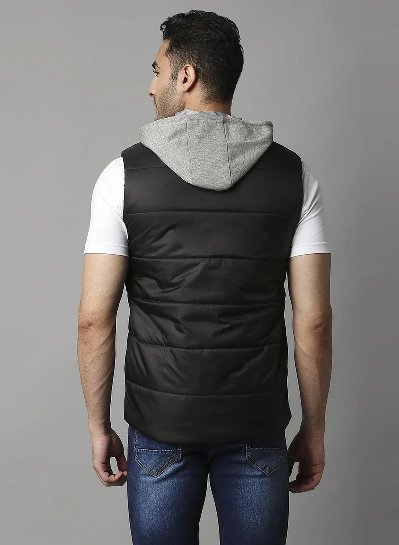 Dennis Lingo Men's Black 100% Polyester Solid Regular Fit Jacket