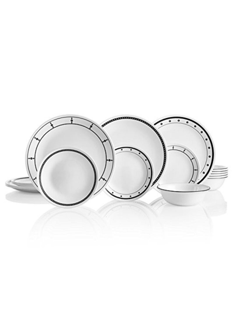 Corelle طقم عشاء كوريل كلاسيك أسود وأبيض 18 قطعة 1134500