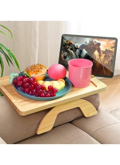 Natural Beech Wood Table Wooden Couch Arm Clip On Tray with Rotating Phone Holder Portable Sofa Arm Table for Wide Couches Space Saving Sofa Armrest Side Tables (Rectangle).