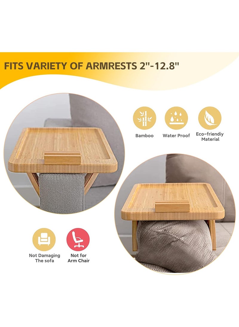 Generic - Natural Beech Wood Table Wooden Couch Arm Clip On Tray with Rotating Phone Holder Portable Sofa Arm Table for Wide Couches Space Saving Sofa Armrest Side Tables (Rectangle). - Image 1