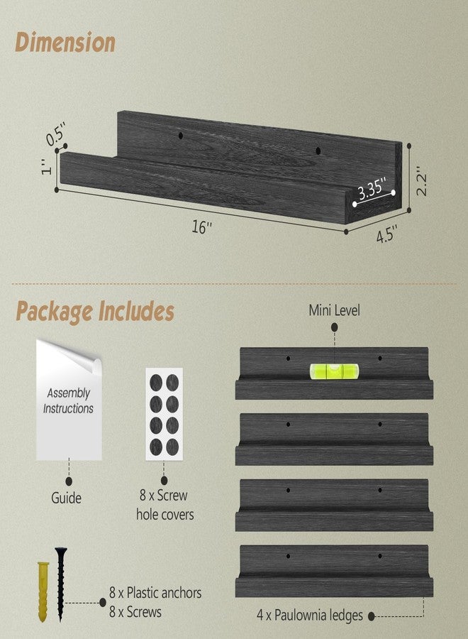 Forbena Black Floating Shelves for Wall Set of 4, Picture Ledge Shelf (16", Black) - Image 2