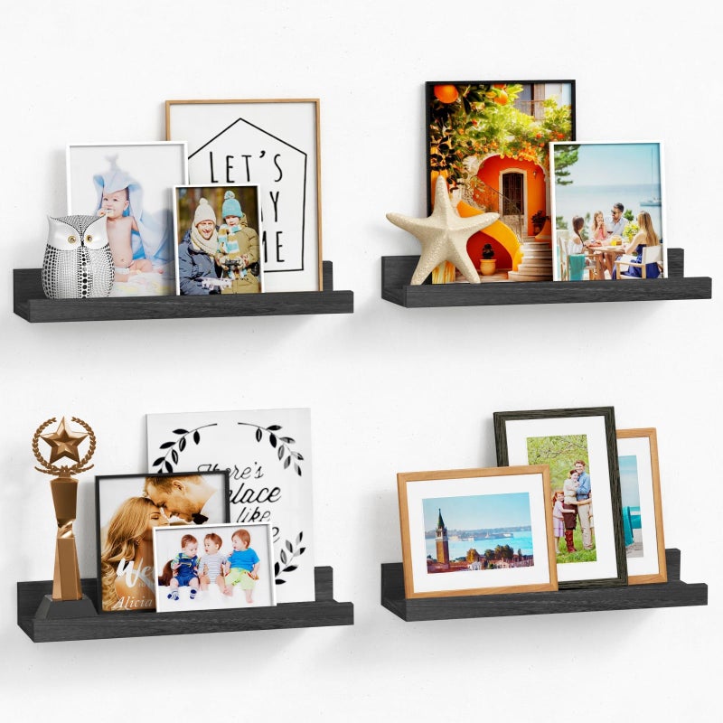 Forbena Black Floating Shelves for Wall Set of 4, Picture Ledge Shelf (16", Black) - Image 1