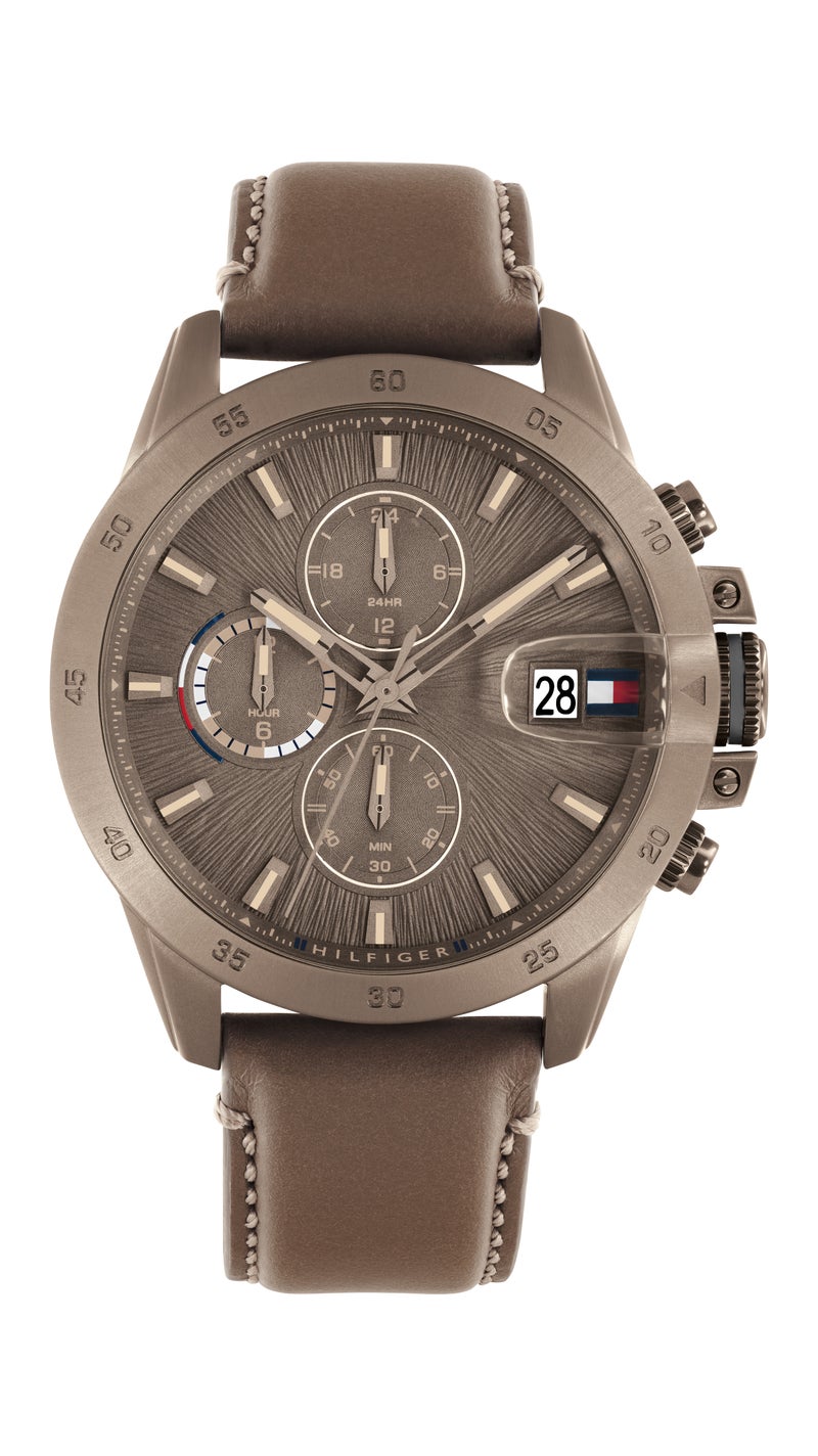 TOMMY HILFIGER Round Multifunction Men'S Ionic Plated Khaki Steel Case  Watch - Image 3