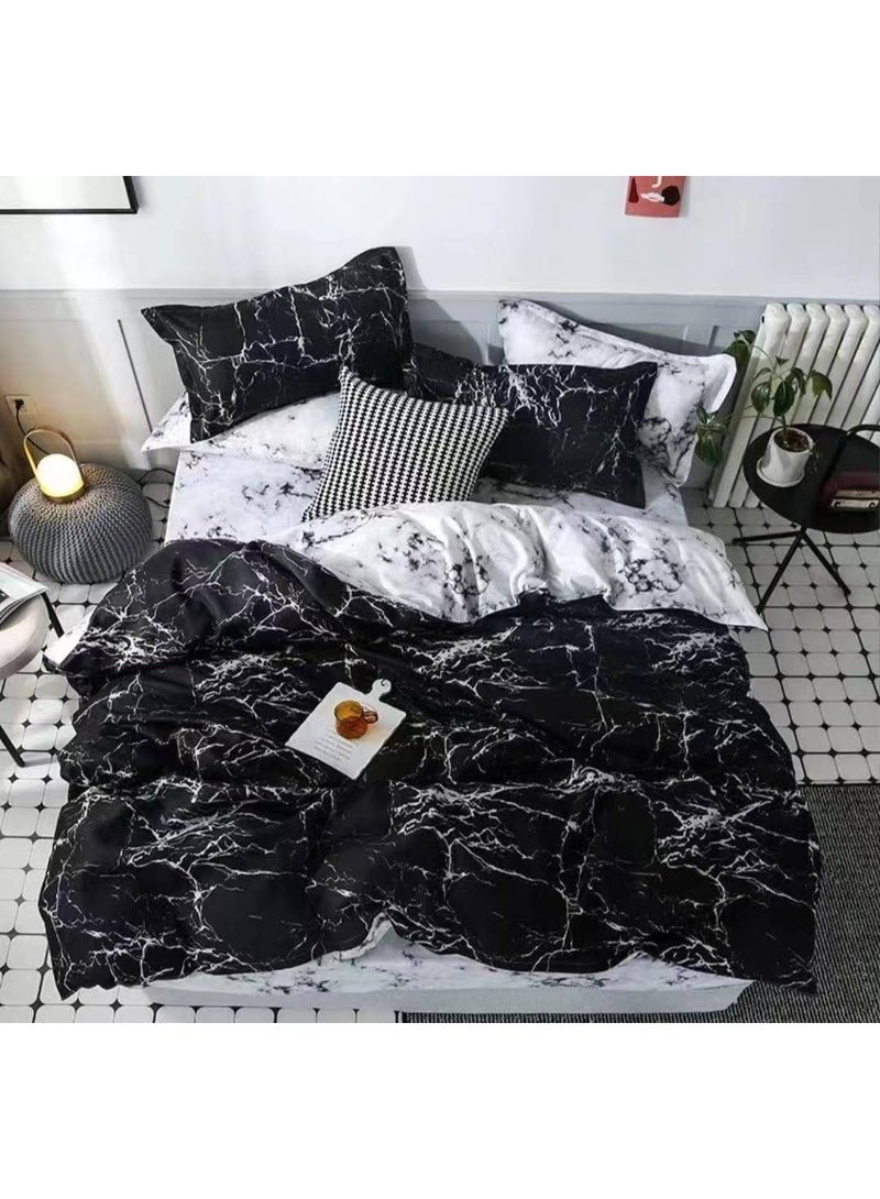 طقم مفروشات فاخر بحجم كينج مكون من 6 قطع - تصميم بسيط، غطاء لحاف 220×240 سم مع شرشف مطاطي و4 أغطية وسائد