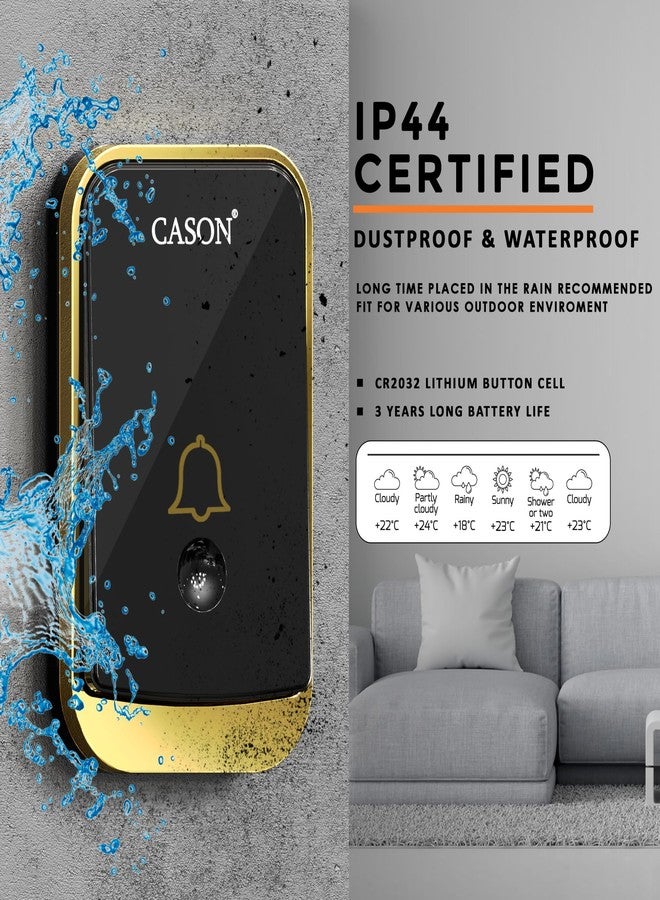 CASON - جرس باب لاسلكي للمنزل طويل المدى / جرس باب لاسلكي للمنزل / جرس اتصال لاسلكي، جرس عن بعد مع مقبس توصيل، يصل مداه إلى 1000 قدم مع 45 نغمة (جهاز تحكم عن بعد واحد وجهاز استقبال واحد، أسود) - Image 5