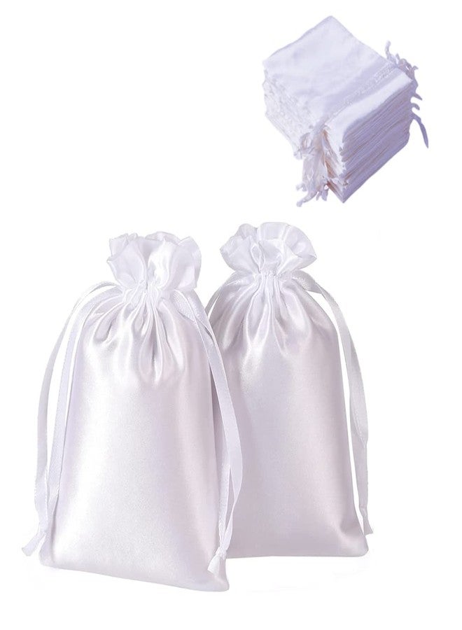 مجموعة كوبو من 50 كيس هدايا من الحرير الذهبي مقاس 4 × 6 بوصة، أكياس مجوهرات برباط لحفلات الزفاف، وحفلات استقبال المولود، وعيد الميلاد (4 × 6 بوصة، عبوة من 50 كيس، أبيض)