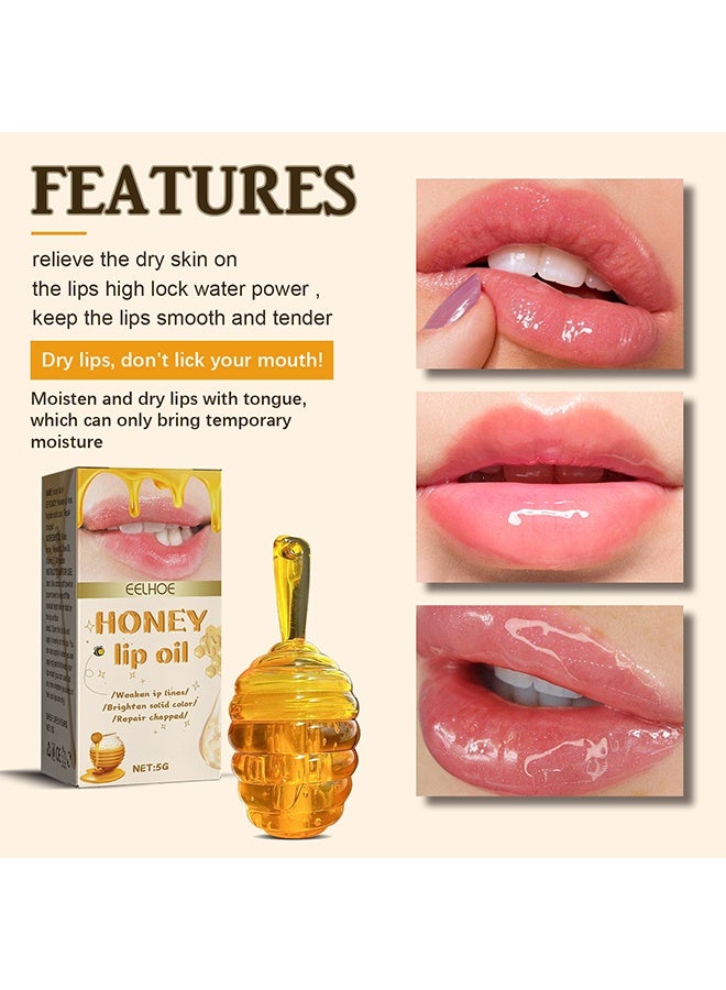 EELHOE Honey Lip Oil,Moisturizing Honey Pot Lip Oil Lip Gloss Lip Balm, Moisturizing Propolis Sleeping Lip Mask Hydrating & Prevention Dry, Winter Lip Care Products 5g - Image 3