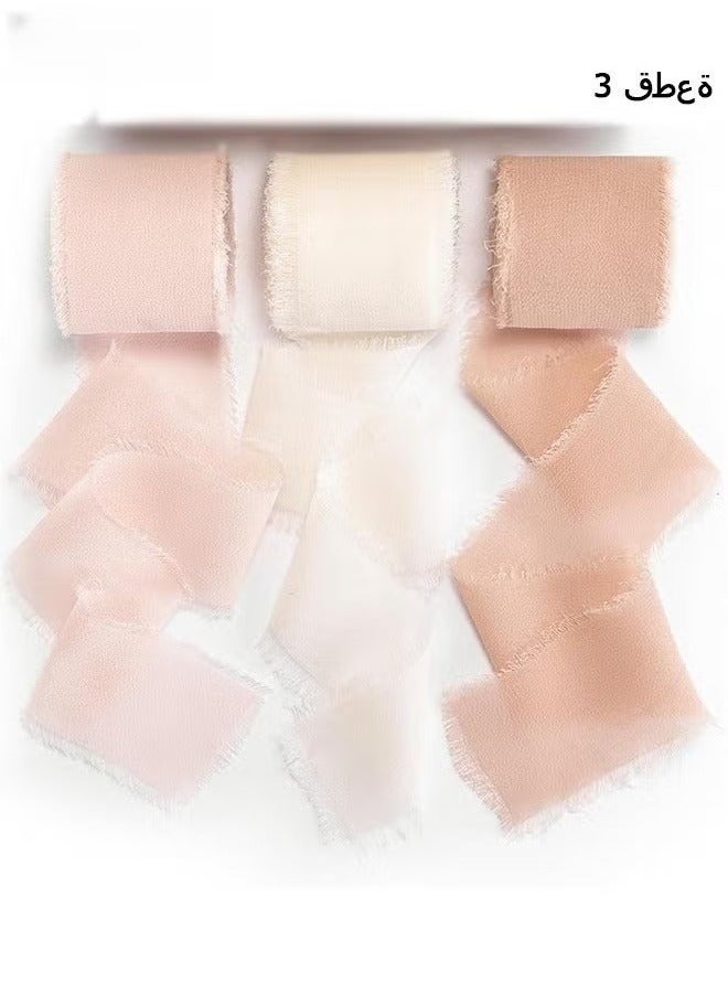 Handmade Fringe Chiffon Ribbon, 3 Rolls 4cm x 5m Silk-Like Ribbon Cream Orange Ribbons Set for Wedding Invitations, Bridal Bouquets, Gifts Wrapping, DIY Crafts - Image 1