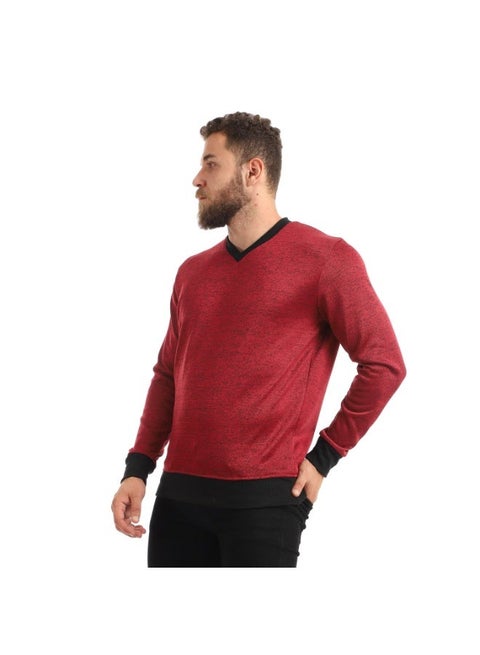 Knitted V-neck Slip On Sweatshirt - Maron