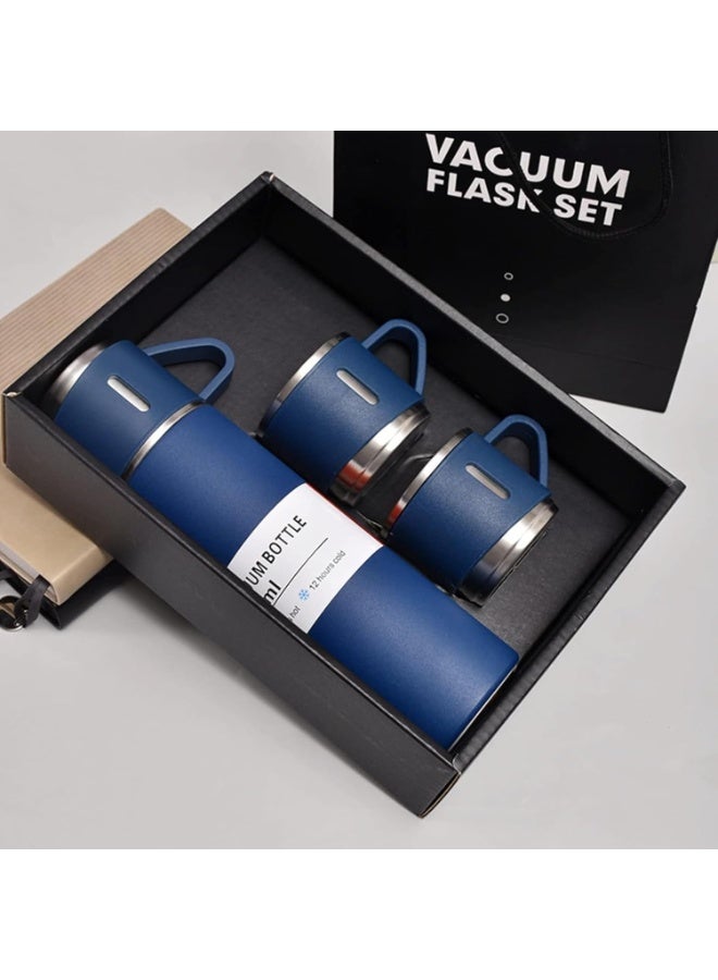 MOSH 500ml Stainless Steel Vacuum Thermos Flask with Silicone Handle – Insulated Water Bottle with 2 Stainless Steel Cups for Hot & Cold Drinks, Outdoor Travel Gift Box (1 Pack, Blue) - Image 2