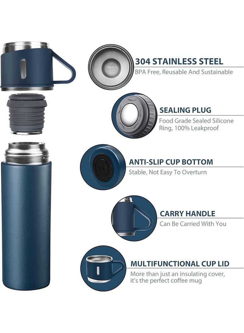 MOSH 500ml Stainless Steel Vacuum Thermos Flask with Silicone Handle – Insulated Water Bottle with 2 Stainless Steel Cups for Hot & Cold Drinks, Outdoor Travel Gift Box (1 Pack, Blue) - Image 3