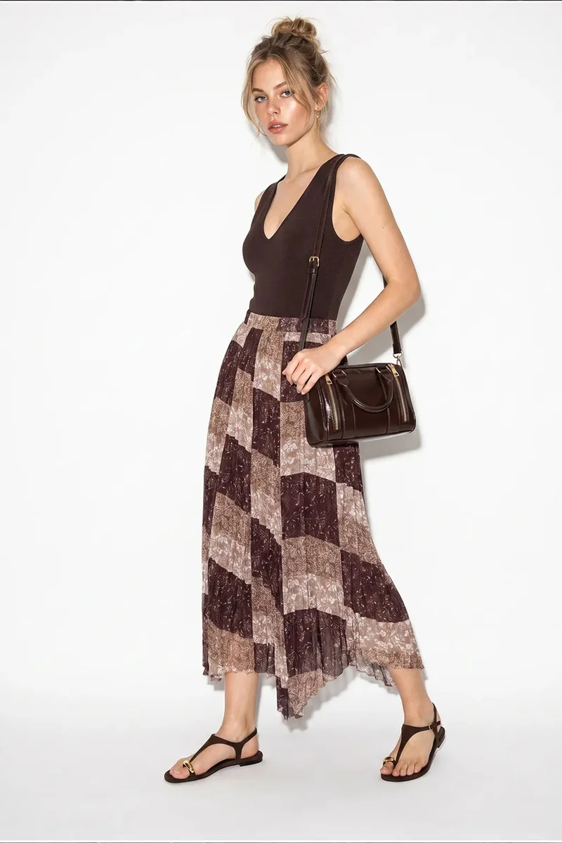 بيانكو لوتشي LUCCI High Waist Paisley Print Midi Skirt with Belt