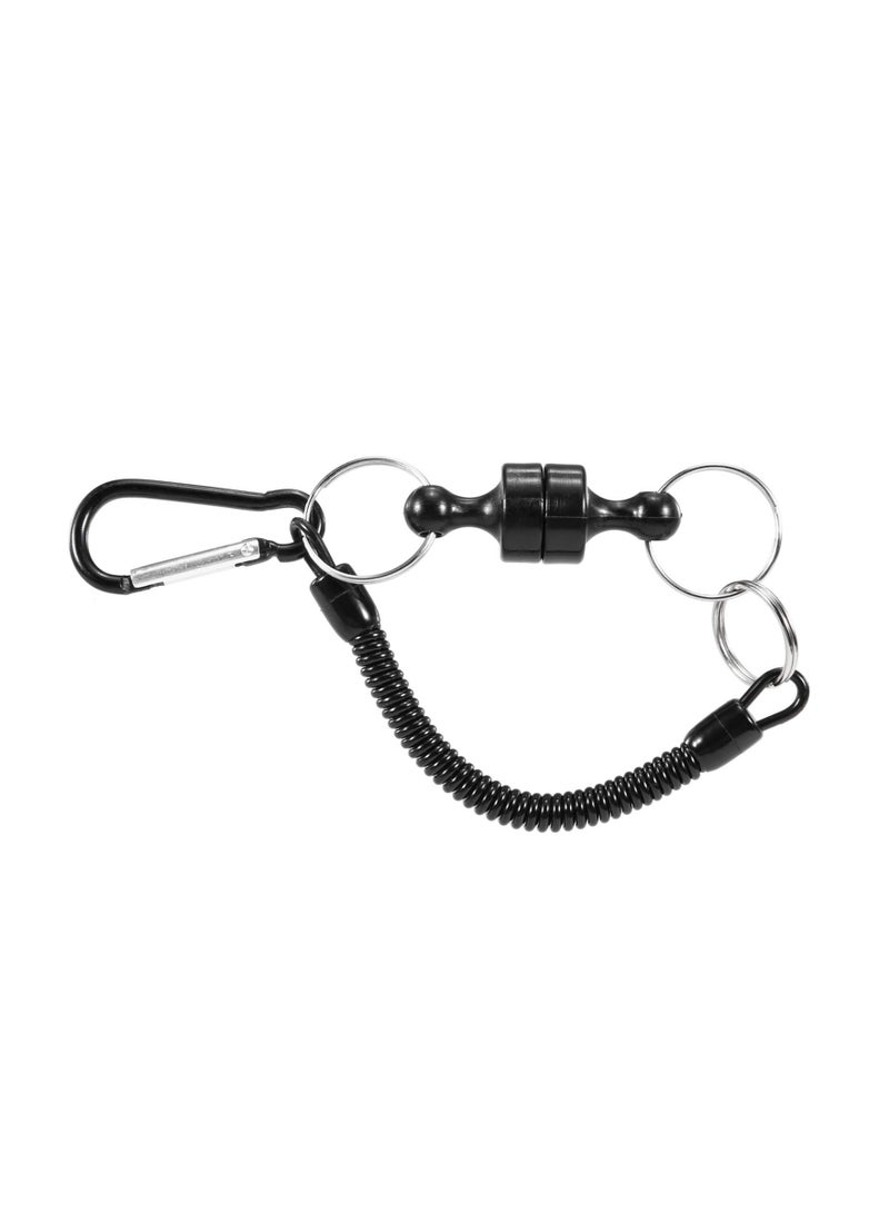 Magnetic Release Holder with Coiled Lanyard - Outdoor Mountaineering and Camping Anti-Lost Keychain for Fly Fishing Keeper and Landing Net Connector (Set of 6)
