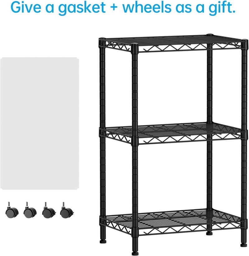 SINGAYE 3 Small Shelves Storage Shelf Wire Shelving Unit Metal Shelf Adjustable Organizers Storage Shelving with Wheels for Bathroom Laundry Room Kitchen Pantry11.5”D x 17.3”W x 30”H Black - Image 4