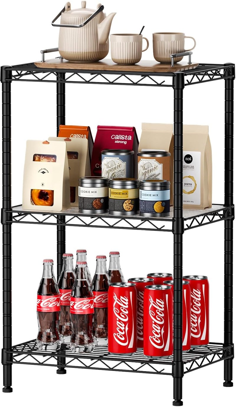 SINGAYE 3 Small Shelves Storage Shelf Wire Shelving Unit Metal Shelf Adjustable Organizers Storage Shelving with Wheels for Bathroom Laundry Room Kitchen Pantry11.5”D x 17.3”W x 30”H Black - Image 1
