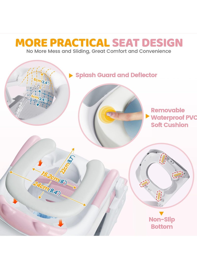 جوبيلين مقعد مرحاض للتدريب على استخدام النونية 2 في 1 مع كرسي مرحاض متدرج للطفل الصغير، مقعد نونية للتدريب على استخدام النونية للأطفال الأولاد والبنات مع واقي من الرذاذ ووسادة مضادة للانزلاق، سلم قابل للتعديل وارتفاع مقعد النونية، وردي - Image 4