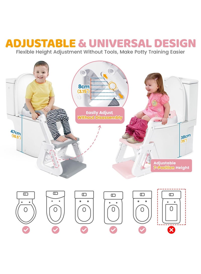 جوبيلين مقعد مرحاض للتدريب على استخدام النونية 2 في 1 مع كرسي مرحاض متدرج للطفل الصغير، مقعد نونية للتدريب على استخدام النونية للأطفال الأولاد والبنات مع واقي من الرذاذ ووسادة مضادة للانزلاق، سلم قابل للتعديل وارتفاع مقعد النونية، وردي - Image 3