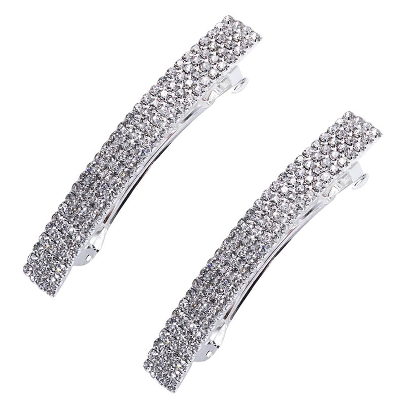 Crystal Hair Barrette 2 Pcs Sparkly Rhinestone Hair Clip French Design Bridal Fashion Gorgeous Bling Rhinestone Hair Clips Ponytail Holder Side Clips 255 inch