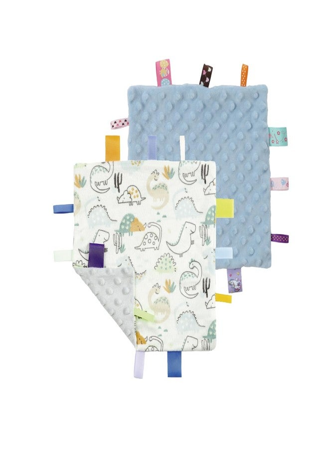 CREVENT Tag Security Blankets for Babies, Soft Small Loveys for Girls, Baby Comforter Sensory Blanket, Great Gifts for Birthday Baby Shower 10"X10" (Dinosaur+Blue) - Image 1