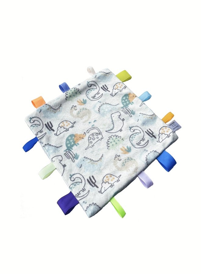 CREVENT Tag Security Blankets for Babies, Soft Small Loveys for Girls, Baby Comforter Sensory Blanket, Great Gifts for Birthday Baby Shower 10"X10" (Dinosaur+Blue) - Image 3