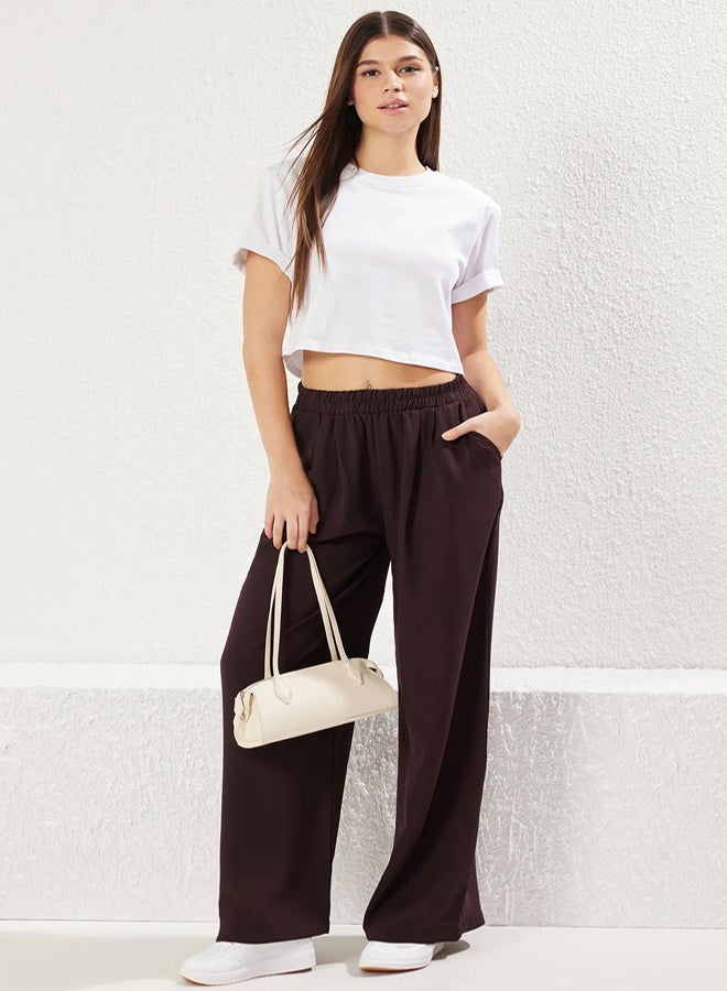 trendyol Brown Beli Elastic Pull On Wide Leg/Wide Leg Woven Trousers - Image 2
