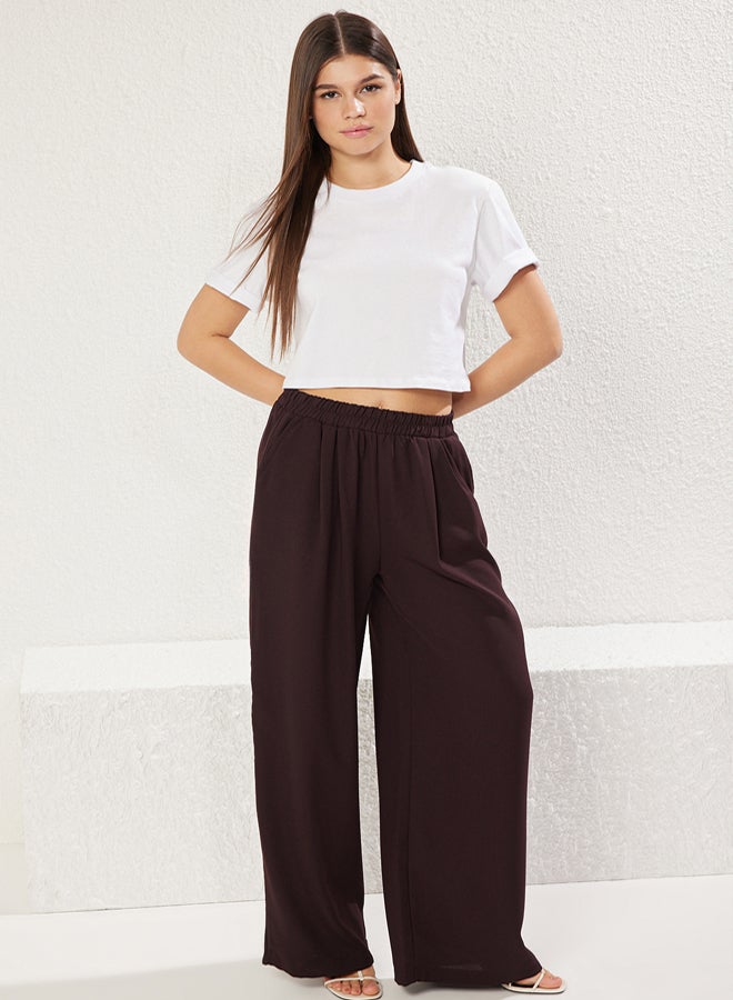 trendyol Brown Beli Elastic Pull On Wide Leg/Wide Leg Woven Trousers - Image 3