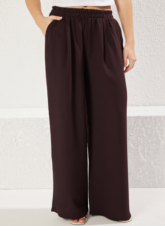 trendyol Brown Beli Elastic Pull On Wide Leg/Wide Leg Woven Trousers - Image 4