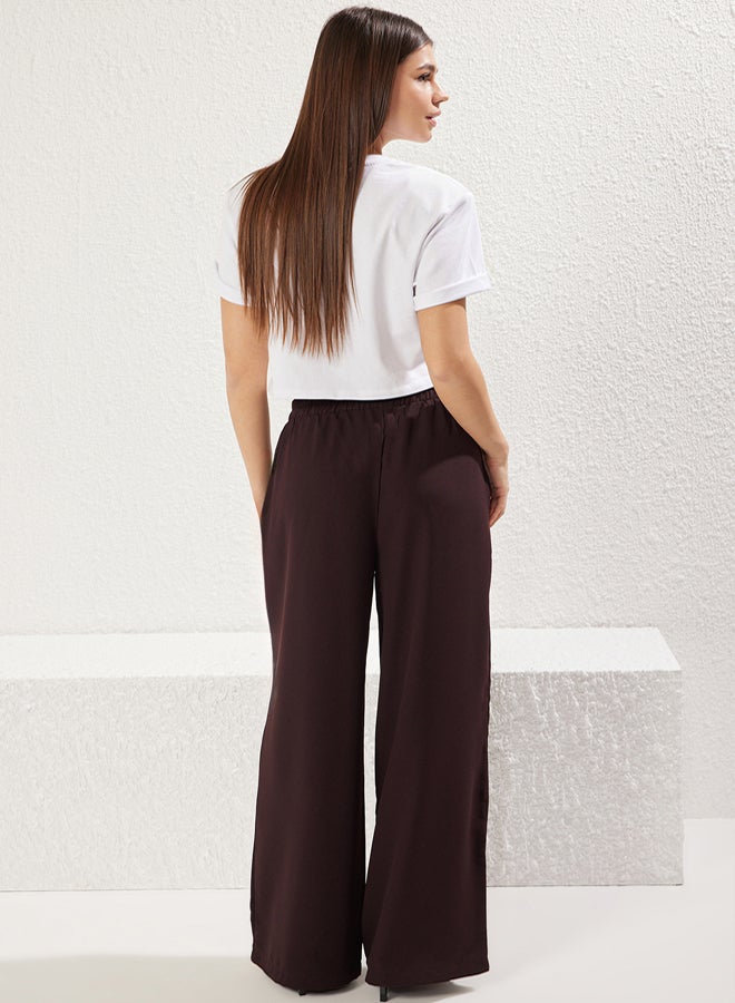trendyol Brown Beli Elastic Pull On Wide Leg/Wide Leg Woven Trousers - Image 5