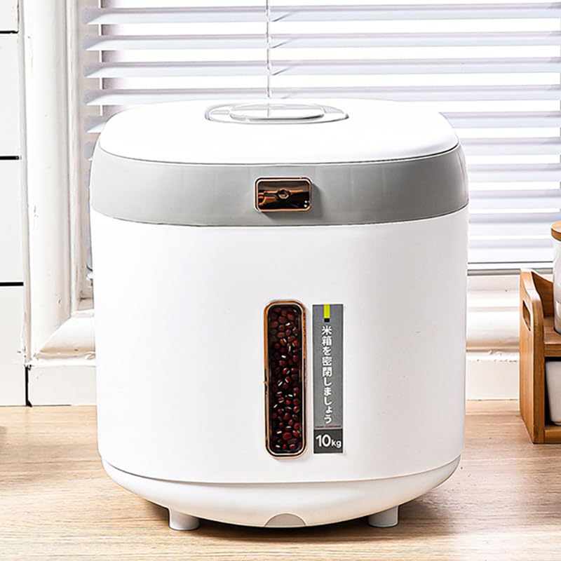 Matiko Airtight Rice Dispenser Food Storage Container Automatic Flip Cover Rice Bucket for Cereal Grain Flour Rice Dispenser Bucket silver rice container - Image 2